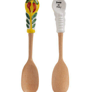 Coppia posate legno e ceramica Cucchiaio e Forchettone